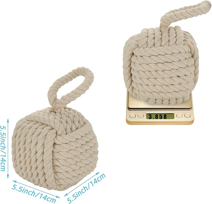 Acrux7 2 Pack Door Stopper 5.5x5.5 Inch Square Rope Knot Door Stop Nautical - Image 2