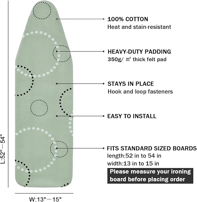 Ironing Board Cover and Pad Standard Size 15" x 54", 3 Pairs of Hook and Loop - Image 2