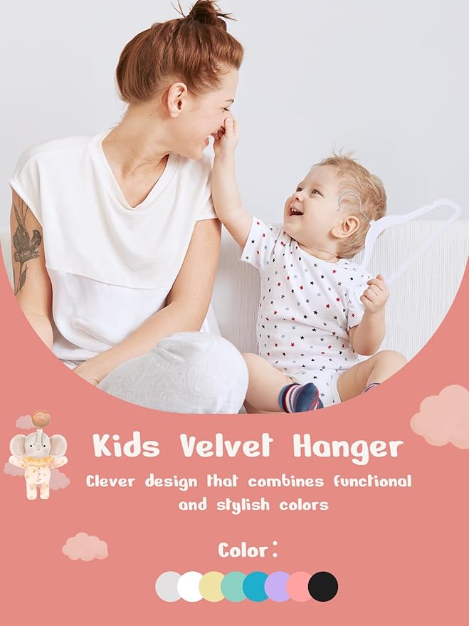HOUSE DAY 11 Inch Velvet Baby Hangers 50 Pack White, Premium Kids Hangers - Image 9