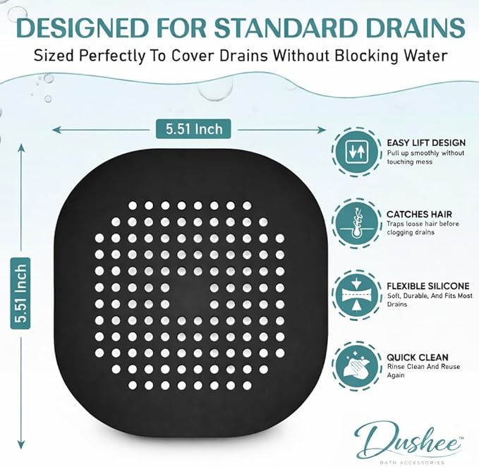 Silicone Square Drain Hair Catcher – 4-in-1 Set Shower Drain Strainer Covers - Image 2