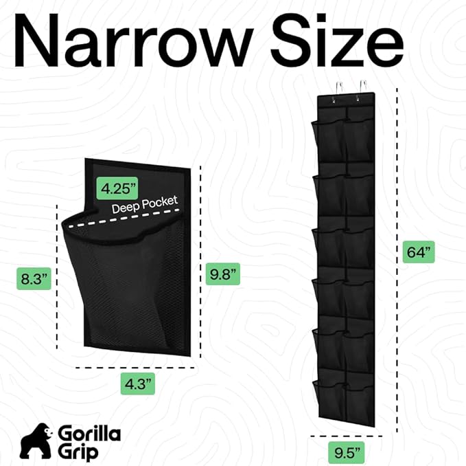 GORILLA GRIP Over the Door Shoe Organizer, 12 Large Breathable Mesh Pockets - Image 7