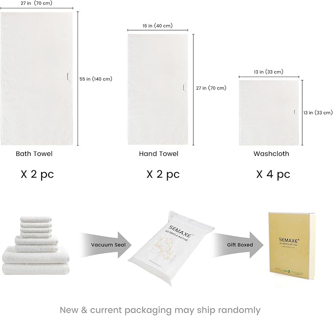 SEMAXE White Bath Towel Set, 100% Cotton Bathroom Towels - Image 2