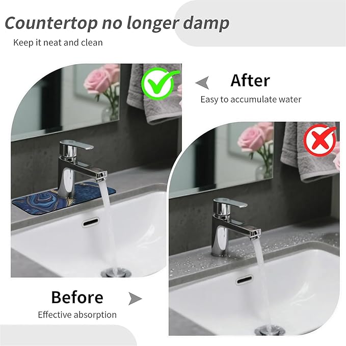 Kitchen Sink Splash Guard，Dark blue gold marble Faucet Mat Sink Gadgets-Super - Image 6