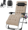 VINGLI Padded Zero Gravity Chair, Lounge Chair with Removable Cushion & Tray， Folding Reclining Patio Chairs， Recliner Chair for Lawn，Indoor Outdoor-Khaki by VINGLI