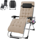 VINGLI Padded Zero Gravity Chair, Lounge Chair with Removable Cushion & Tray， Folding Reclining Patio Chairs， Recliner Chair for Lawn，Indoor Outdoor-Khaki by VINGLI