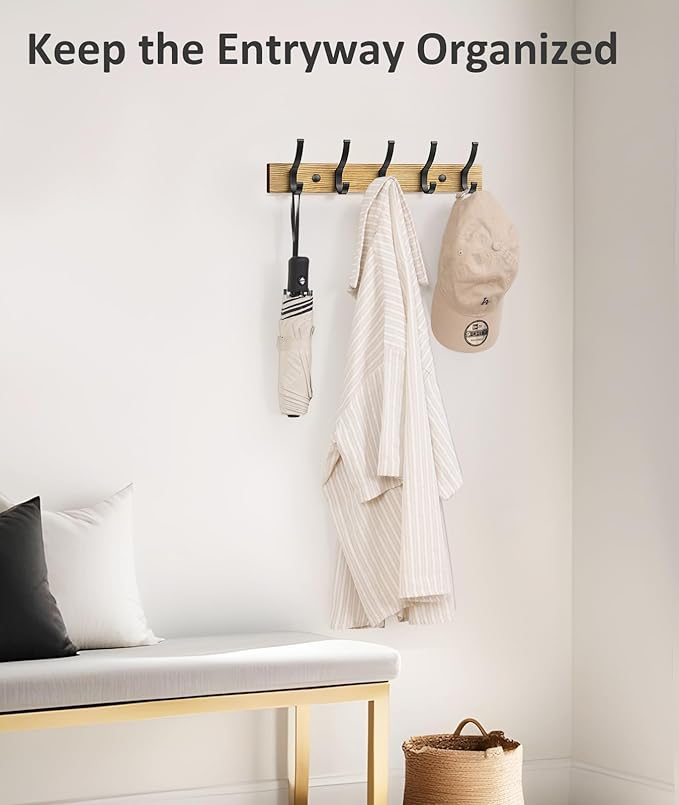 Coat Rack Wall Mount, 16.5 Inches Wood Coat Hooks Wall Mount, Wall Coat Rack - Image 4