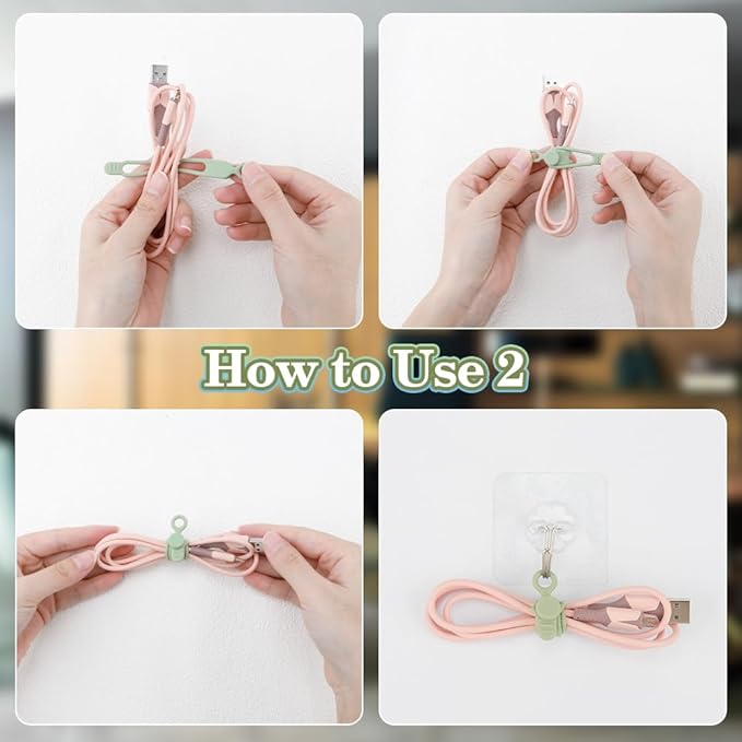 12Pcs Reusable Green Silicone Cord Ties, - Image 4