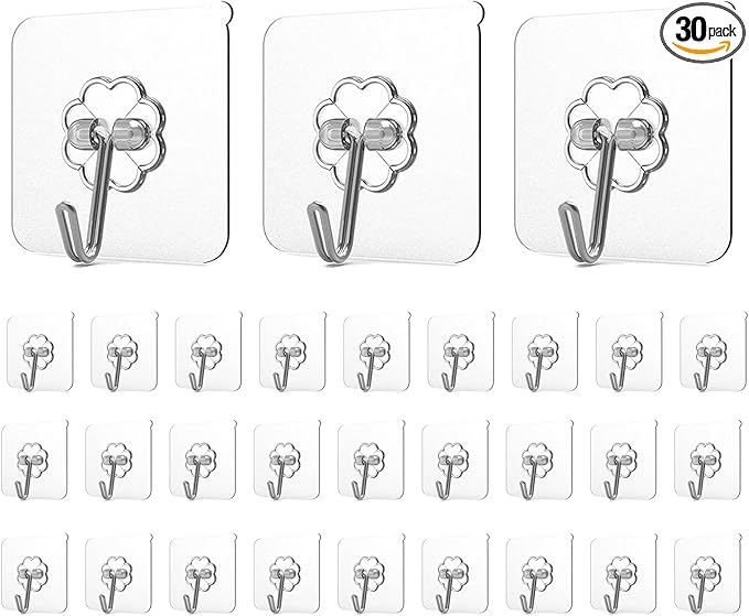 Adove Heavy Duty Wall Hooks, 30 Pack Transparent Stainless Steel & PVC Hooks by Unknown