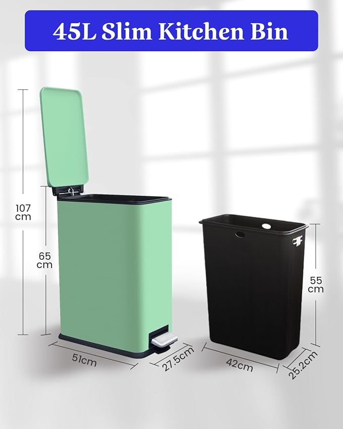 12 Gallon Slim Kitchen Trash Can, Stainless Steel Trash Can - Image 3