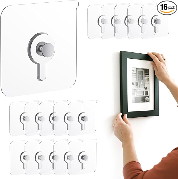 16 Pcs Picture Hangers Without Nails, 20 Ibs Load Heavy Duty Self Adhesive Wall by GCXIXPY