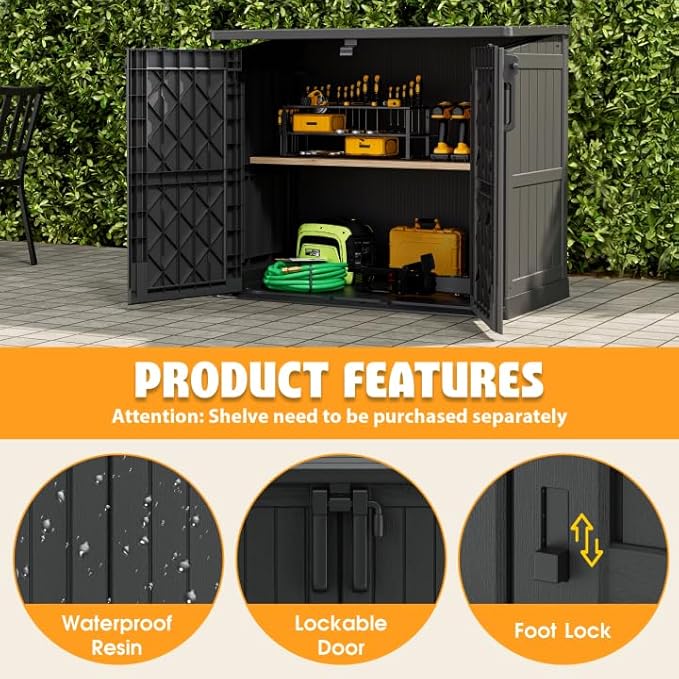 LHBcraft Outdoor Storage Cabinet 36 Cu Ft with Lockable Doors, Portable Horizontal Resin Storage Shed - Easy to Assemble, Waterproof Small Storage Shed with Floor Black - Image 2