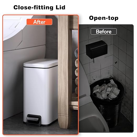 Slim Bathroom Trash Can with Lid Soft Close, 1.6 Gallon Stainless Steel Garbage - Image 5