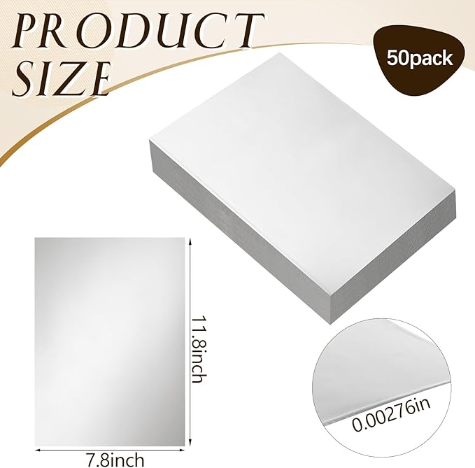 Yaocom 50 Packs Aluminum Metal Crafts DIY Foil 7.8 Inch x 11.8 Inch x 0.07 mm - Image 2