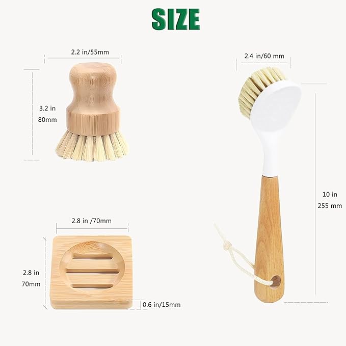 Bamboo Vegetable Brush Set, Natural Bristle Dish Brush - Image 9