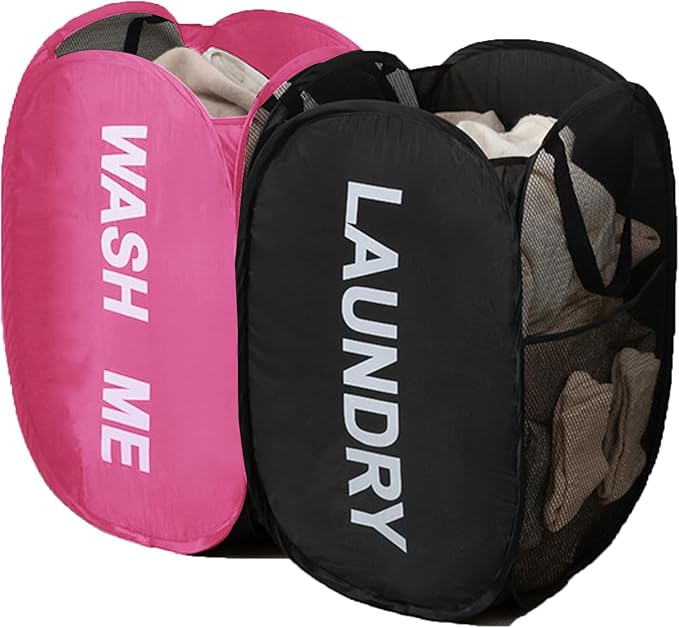 2 Pack Mesh Pop Up Laundry Hamper Collapsible Laundry Basket by Aplter