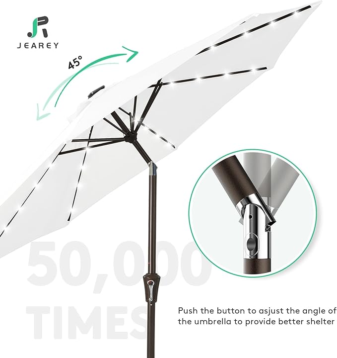 JEAREY 9FT Outdoor Patio Umbrella with Solar Lights, LED Lighted Pool Umbrella with Tilt and Crank, Outdoor Table Umbrellas for Deck, Yard & Market (Cream White) - Image 6