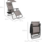 Best Choice Products Folding Zero Gravity Outdoor Recliner Patio Lounge Chair w/Adjustable Canopy Shade, Headrest, Side Accessory Tray, Textilene Mesh - Ice Gray - Image 3