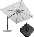 PURPLE LEAF 9' X 12' Right-left Tilt Patio Umbrella with Base Outdoor Cantilever Swivel Rectangle Umbrella Aluminum Offset Umbrella with 360-degree Rotation for Garden Deck Pool Patio White by PURPLELEAF