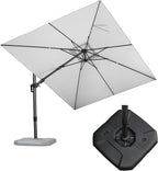 PURPLE LEAF 9' X 12' Right-left Tilt Patio Umbrella with Base Outdoor Cantilever Swivel Rectangle Umbrella Aluminum Offset Umbrella with 360-degree Rotation for Garden Deck Pool Patio White by PURPLELEAF