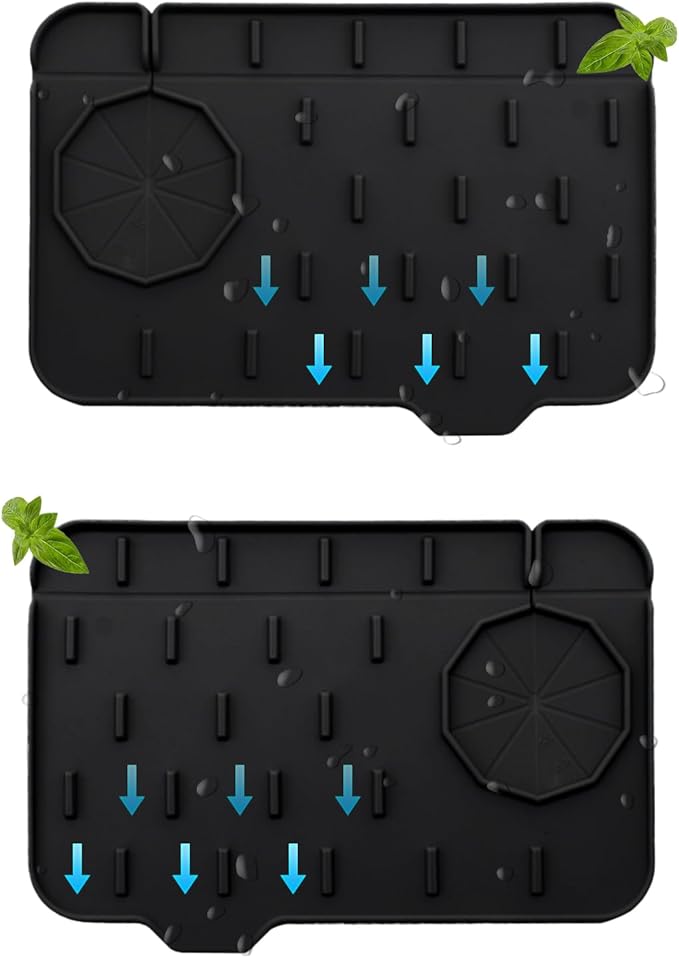 2 Pieces Black Faucet Guard & Draining Mat 8.3" Mini Splash Guard Faucet Handle by Apqagjy