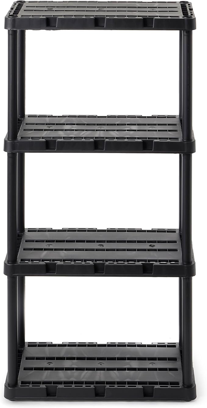 Gracious Living Light Duty Storage Shelves, Knect-A-Shelf 4-Shelf Ventilated Shelving Rack Organizer for Home, Garage, Basement & Laundry, Black by GraciousLiving