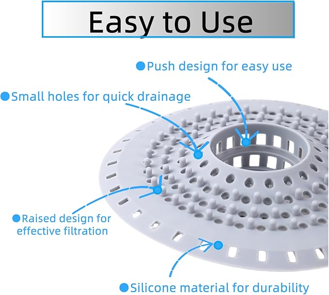 Grey Drain Hair Catcher Shower Drain Cover Hair Catcher Bathtub Drain Hair - Image 3