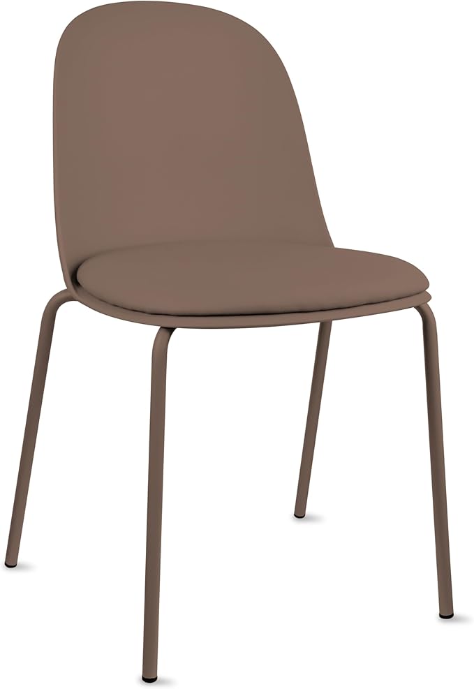 2xhome Parent Modern Stackable Armless Dining Chair | Plastic Shell Seat with Metal Legs | Indoor or Outdoor Use | Home Kitchen Patio (4, Brown, Padded Seat) - Image 5