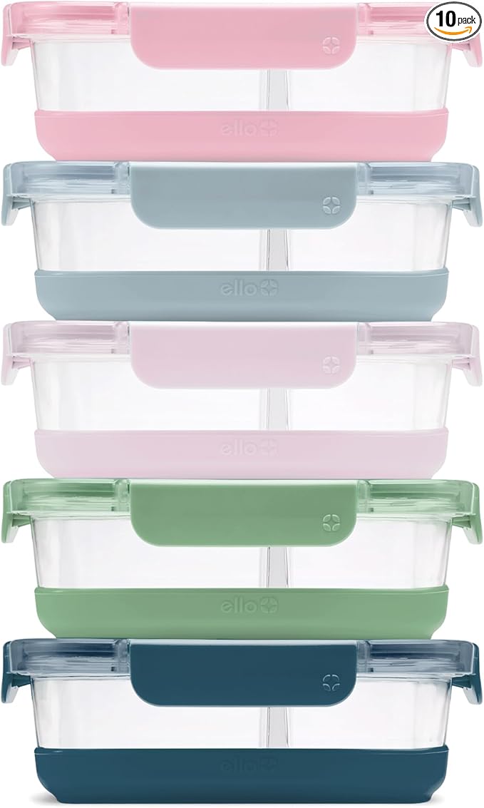 Ello Duraglass Refresh 3.4 Cup Divided Meal Prep Set 10Pc, 5 Pack, 2 by Ello