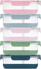 Ello Duraglass Refresh 3.4 Cup Divided Meal Prep Set 10Pc, 5 Pack, 2 by Ello