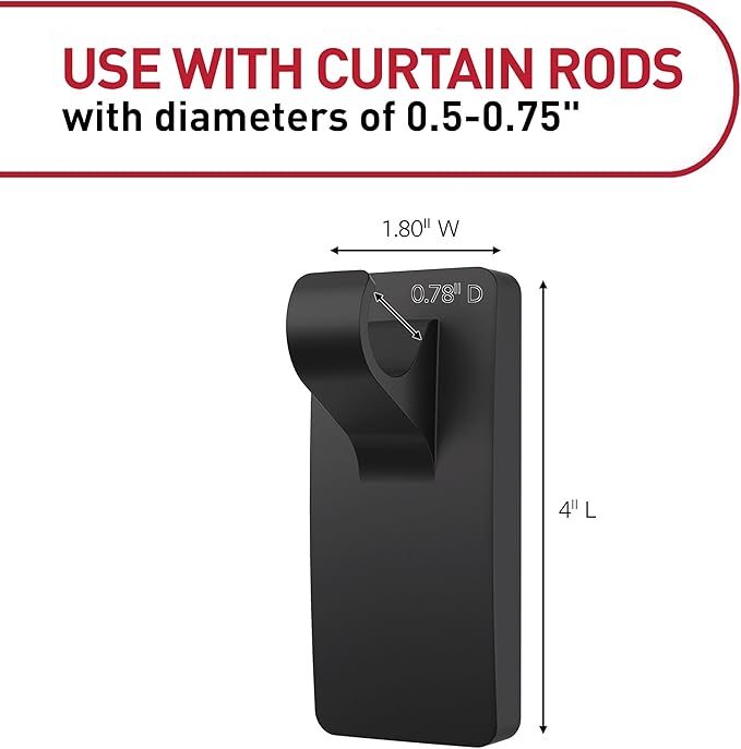 Command 10 lb Matte Black Curtain Rod Hooks, 2 Hooks and 4 Strips, No Drilling - Image 2