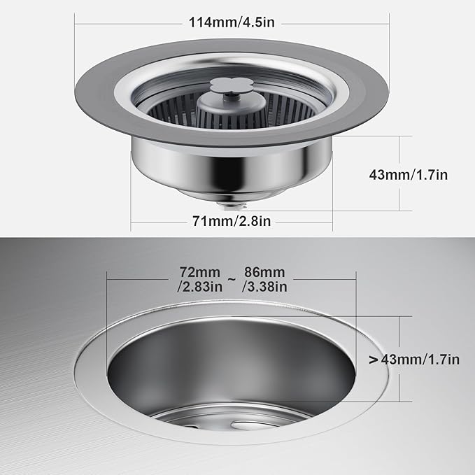 3 in 1 Kitchen Sink Drain Strainer and Stopper, 304 Stainless Steel Pop-up - Image 6