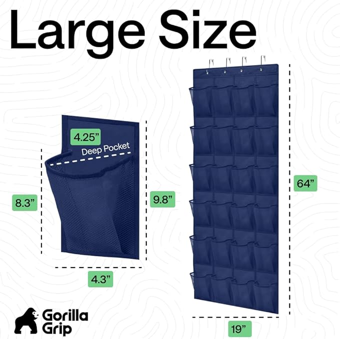 GORILLA GRIP Over the Door Shoe Organizer, 24 Large Breathable Mesh Pockets - Image 7