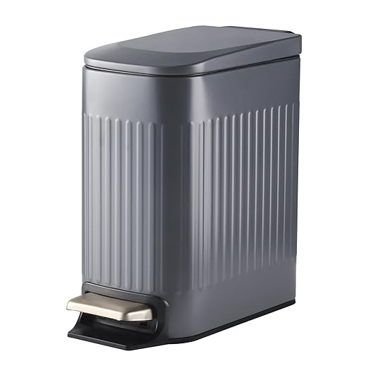 Slim Bathroom Trash Can with Lid Soft Close, Stainless Steel Garbage Can Step by SYNCVIBE