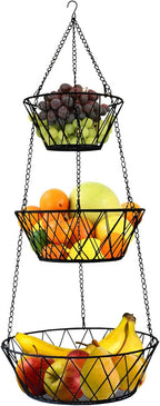 Heavy Duty - 3 Tier Hanging Kitchen Black Fruit Basket by Blue+Donuts