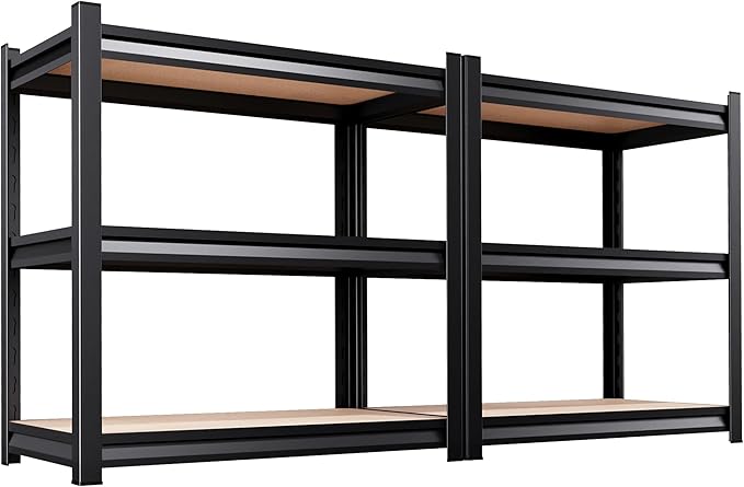 AOAORRG Set of 2 Garage Shelving Heavy Duty Storage Shelves, Metal Adjustable Shelving Unit, Utility Garage Organizer Shelf for Basement, Pantry, Kitchen, Warehouse, 15.7" Dx33.5 Wx35.4 H, Black by Unknown