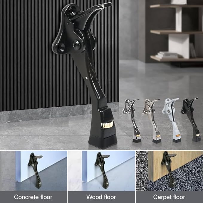 Black Kick Down Door Stoppers for Bottom of Door, Heavy Duty Kickdown Door Stop - Image 4