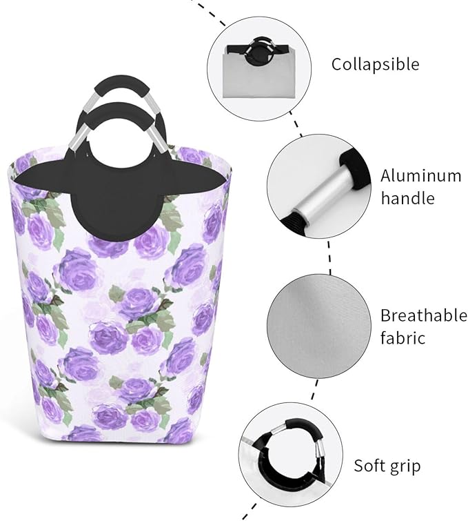 Floral Laundry Basket Flowers Foldable Laundry Hamper Vintage Collapsible - Image 4