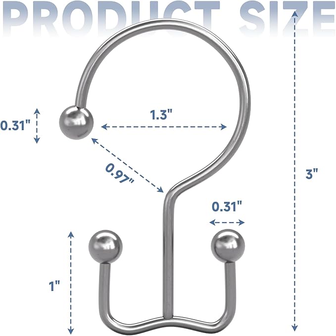 Titanker Shower Curtain Hooks Chrome, Minimalist Simple Double Glide Shower - Image 2