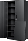 Yizosh Metal Storage Cabinet with Lock - 72" Garage Storage Cabinet with 2 Locking Doors and 5 Adjustable Shelves, Black Steel Lockable for Office,Home,Garage by Yizosh