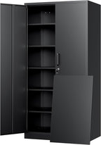 Yizosh Metal Storage Cabinet with Lock - 72" Garage Storage Cabinet with 2 Locking Doors and 5 Adjustable Shelves, Black Steel Lockable for Office,Home,Garage by Yizosh