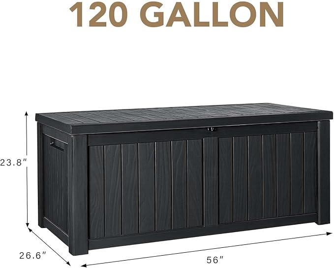 Devoko 120 Gallon Resin Deck Box Waterproof Indoor Outdoor Storage Box Lockable Large Storage Container for Patio Furniture Cushions and Garden Tools - Image 2