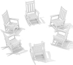 KINGYES Oversized Outdoor Rocking Chair Set of 6, All-Weather Patio Rocking Chairs for Porch, HDPE Outdoor Patio Rockers with High Back & Wide Seat for Garden, Lawn, White by KINGYES