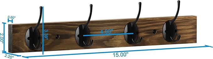 Coat Hooks Wall Mounted, Wooden Hat Rack - Image 6