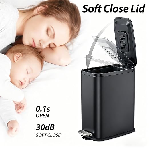 1.6 Gallon Black Bathroom Step Trash Can - Image 4