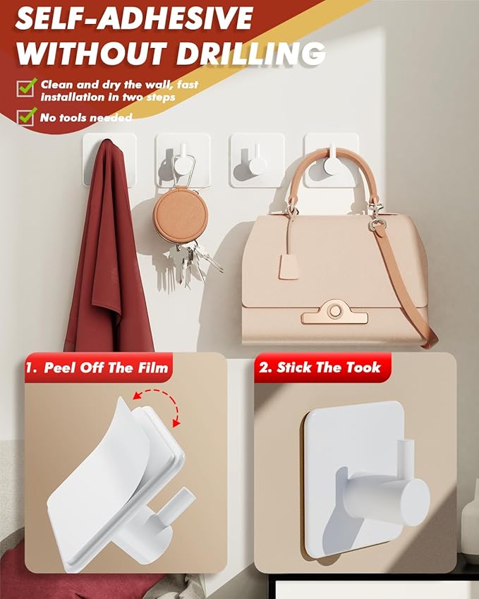 Auxmir Adhesive Hooks Heavy Duty 22lb Towel Hooks - Image 3