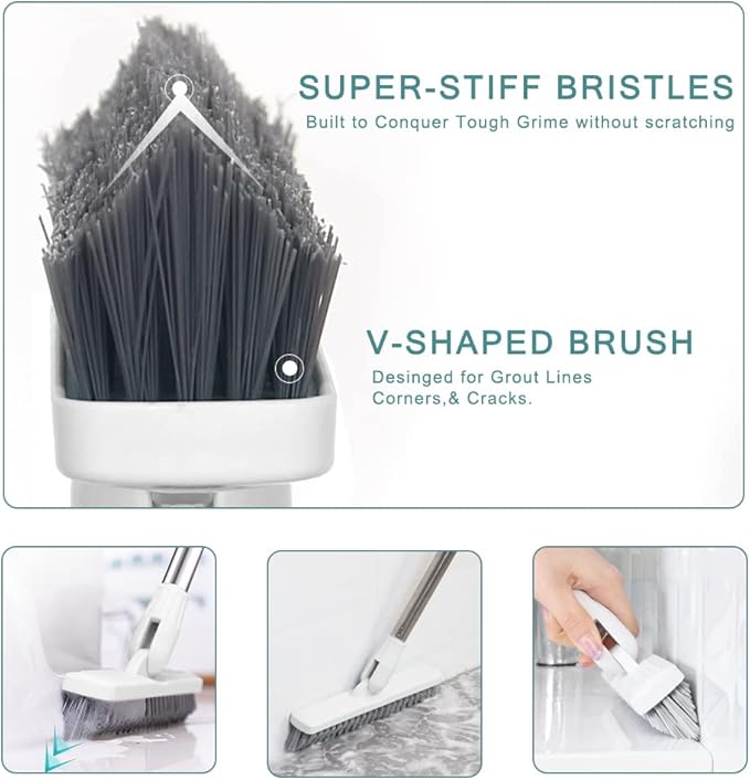 Affogato Floor Scrub Brush Bathroom Long Handle Bathtub Push Broom Shower Tile - Image 3