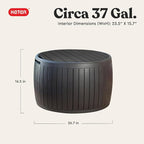 Keter Circa 37 Gallon Deck Box Organizer, Works as Ottoman Chair or Side Table, Brown – Large Resin Round Outdoor Storage and Seating for Garden, Pool, and Patio - Image 2