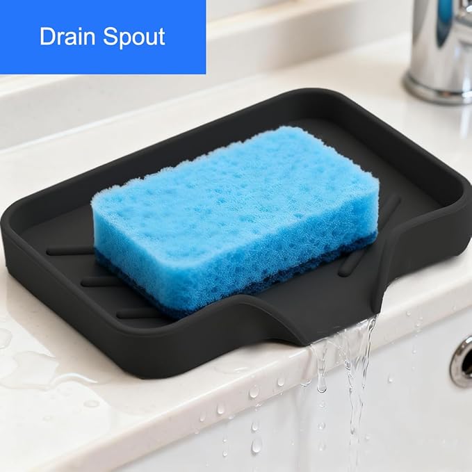 Sponge Holder with Drain Spout, Silicone Sponge Tray - Image 2