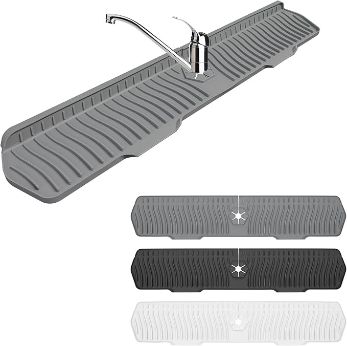 Sink Drain Mat Behind Faucet, Faucet Guard Draining Mat, 90° Foldable Tap by Kucucyle