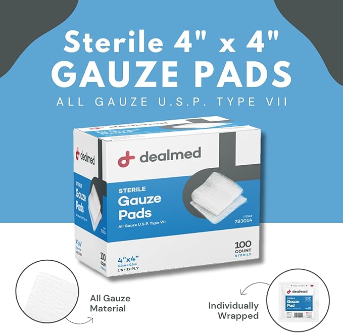 Dealmed Sterile 4x4 Gauze Pads Individually Wrapped, Disposable Medical Gauze - Image 2